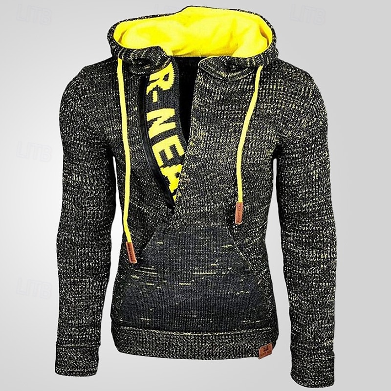 Homme Pull Pull en tricot A côtes Tricoter Normal Demi-zip Tricoté Bloc de couleur Capuche Mode basique Usage quotidien Rendez-vous Vêtement Tenue Automne hiver Noir Jaune S M L de 2025 ? $37.99 –P6