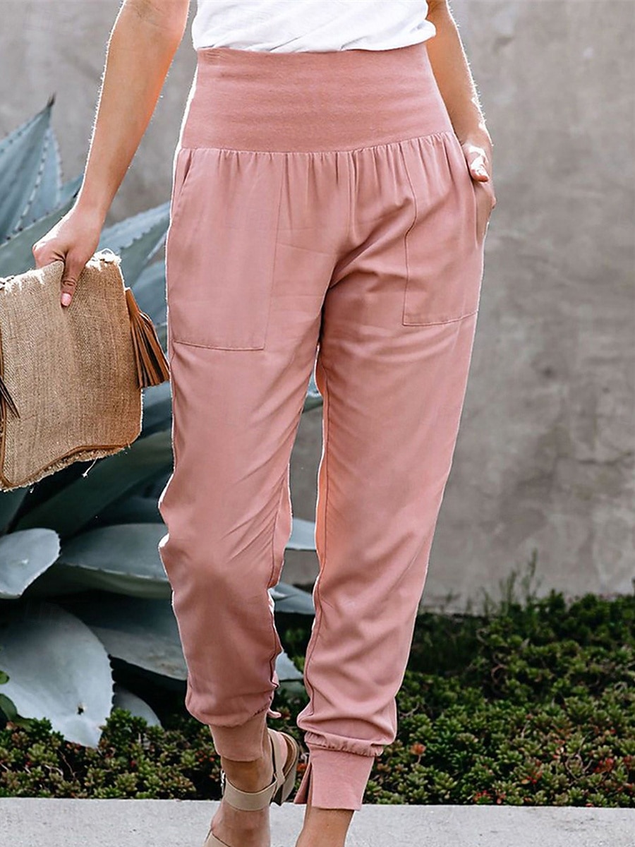 Dam Joggare Kinesiska Mode Streetwear Fullängd Hög midja Slät Ficka Högt snitt Bekväm Mjuk Microelastisk Utomhus Gata Marinblå Svart Rodnande Rosa Grön Vår & Höst Normal 2026 - $29.99 –P2
