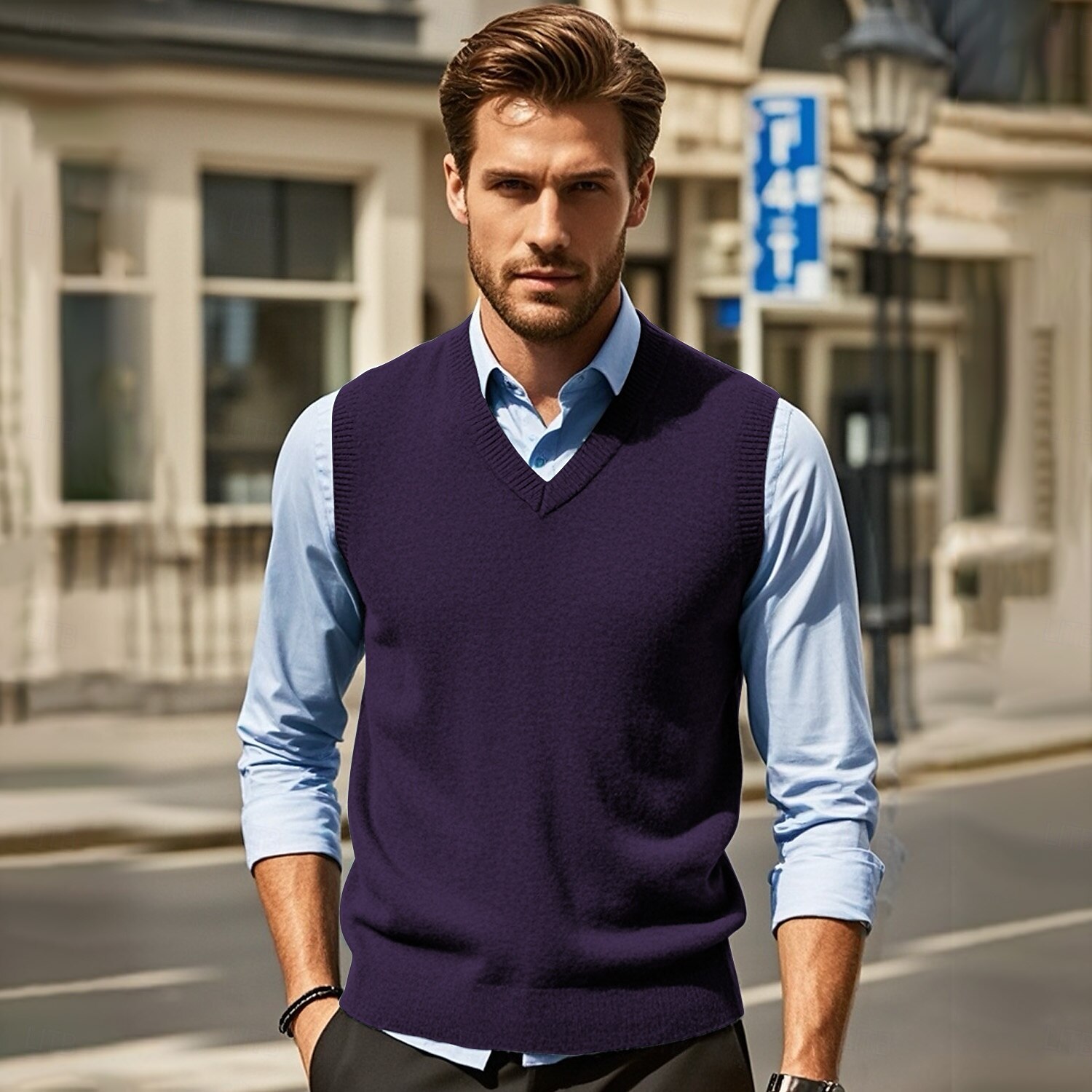 Herren Pullunder Pullover Kleid Pullover Weste Strickpullover Gerippt Stricken Standard Strick Glatt V Ausschnitt Modisch Brautkleider schlicht Freizeitskleidung Verabredung Bekleidung Herbst Winter 2025 - $26.99 –P5