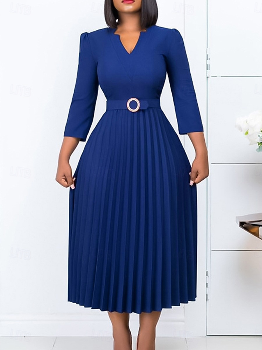 Pentru femei Rochie de lucru Rochie casual Rochie A line Modă Zilnic Rochii Midi Zdrobit Peteci În V Manșon Lung Simplu Fit regulat Galben Roșu-aprins Albastru piscină Toamnă Iarnă S M L XL XXL 2025 - $44.99 –P5