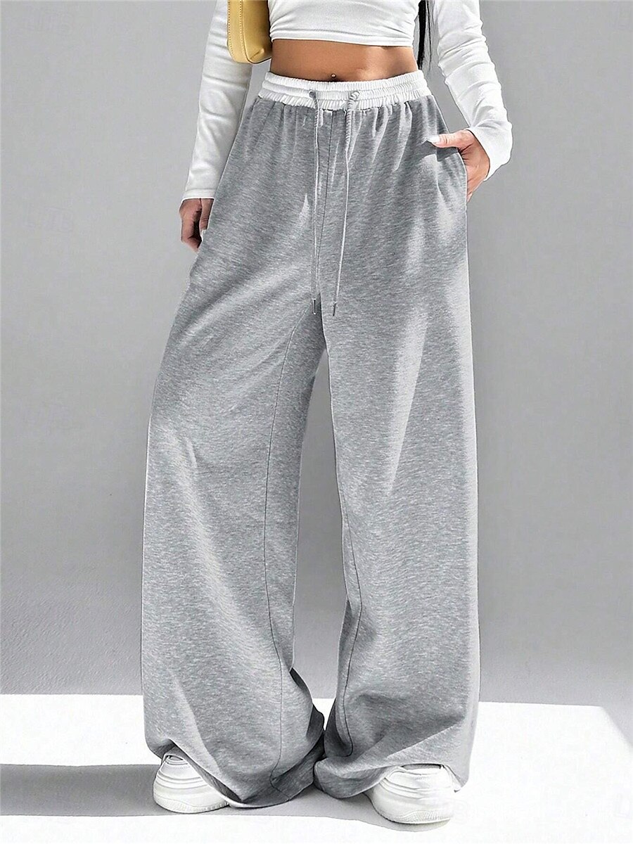 Dame Joggebukser Bred Bukseben kinesisk Mote Gatemote Full lengde Høy Midje عادي Lomme Elastisk midje comfy Myk Bekvem Mikroelastisk utendørs Gate Svart Grå Vår & Vinter Normal 2025 - $29.99 –P9