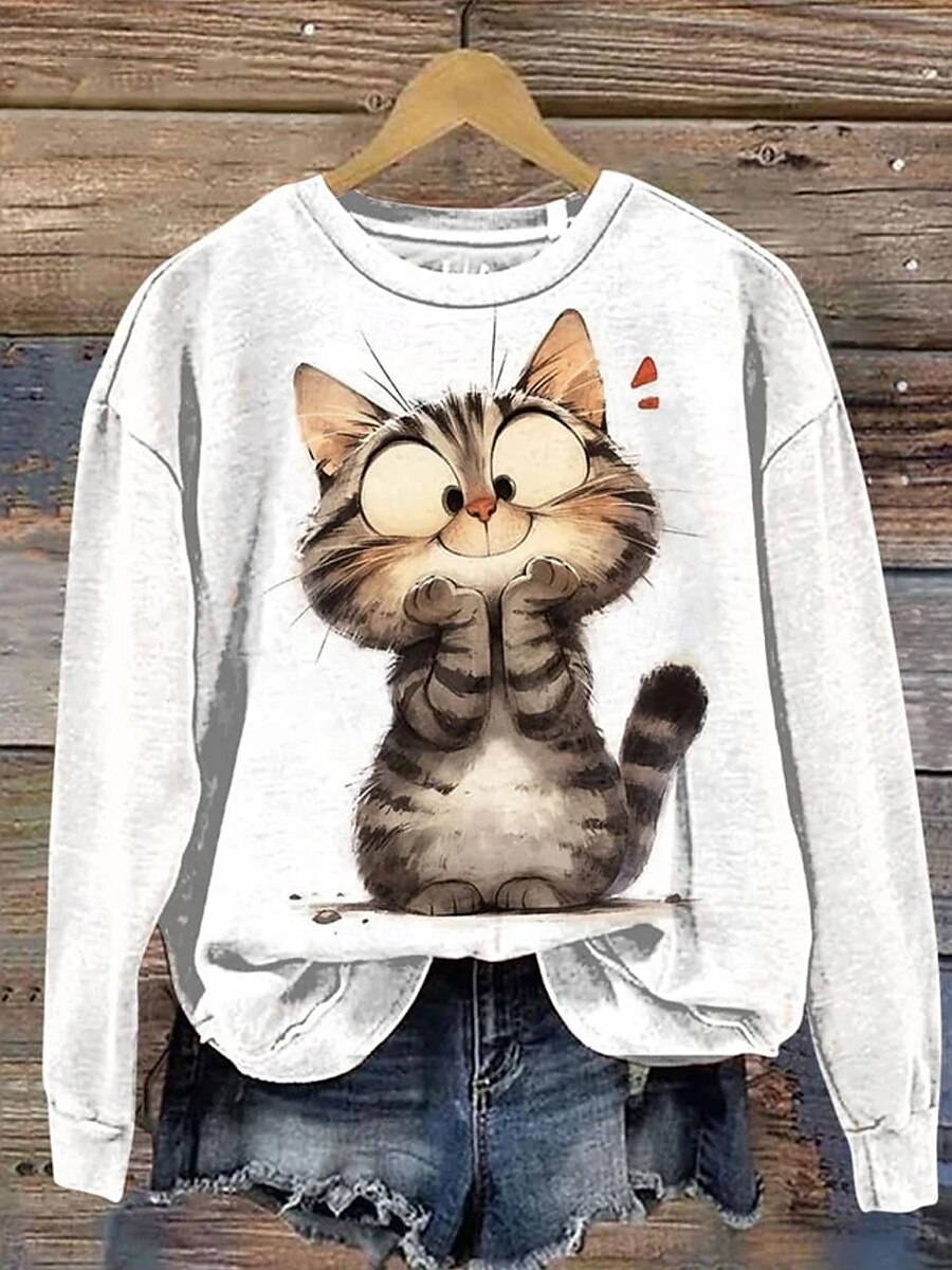 Sudadera de mujer con estampado animal para uso diario, informal, cuello redondo, manga larga, microelástica, otoño e invierno, cómoda, transpirable, tejido suave 2025 - $24.99 –P1