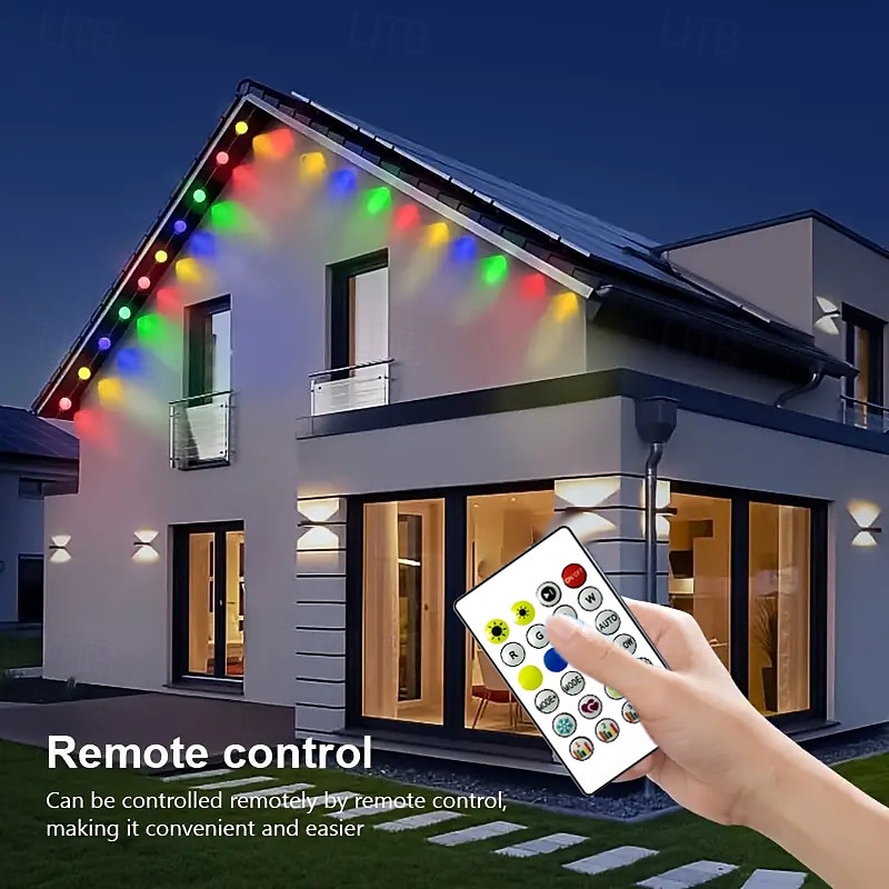 2025年 36LED 53フィート ソーラーエネルギー パーマネント アウトドア ライト、RGBIC スマート イーブス ライト、アプリ付き LED ストリング エタニティ ライト &リモート IP65 防水屋根中庭屋外照明 クリスマス ホリデー プラグ可能  コレクション – $156.99 –P7