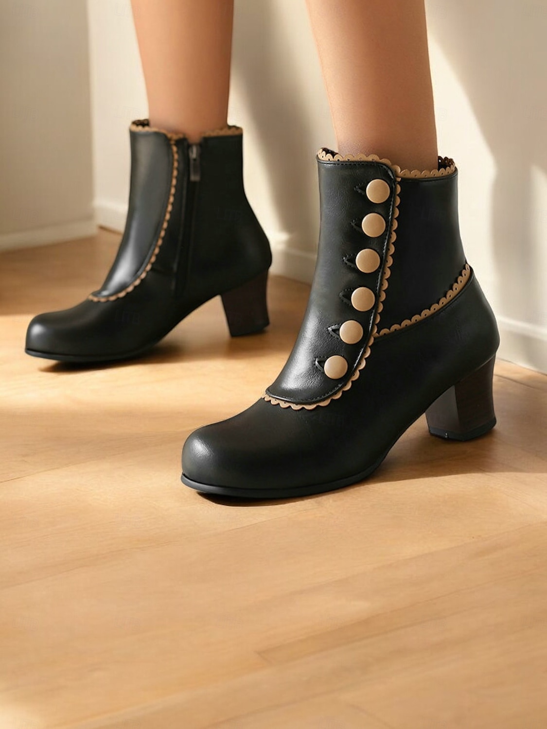 Victorian Vintage Green Leather Ankle Boots for Women – Retro Button Design with Scalloped Trim, Perfect for Fall Fashion 2025 - $64.99 –P7