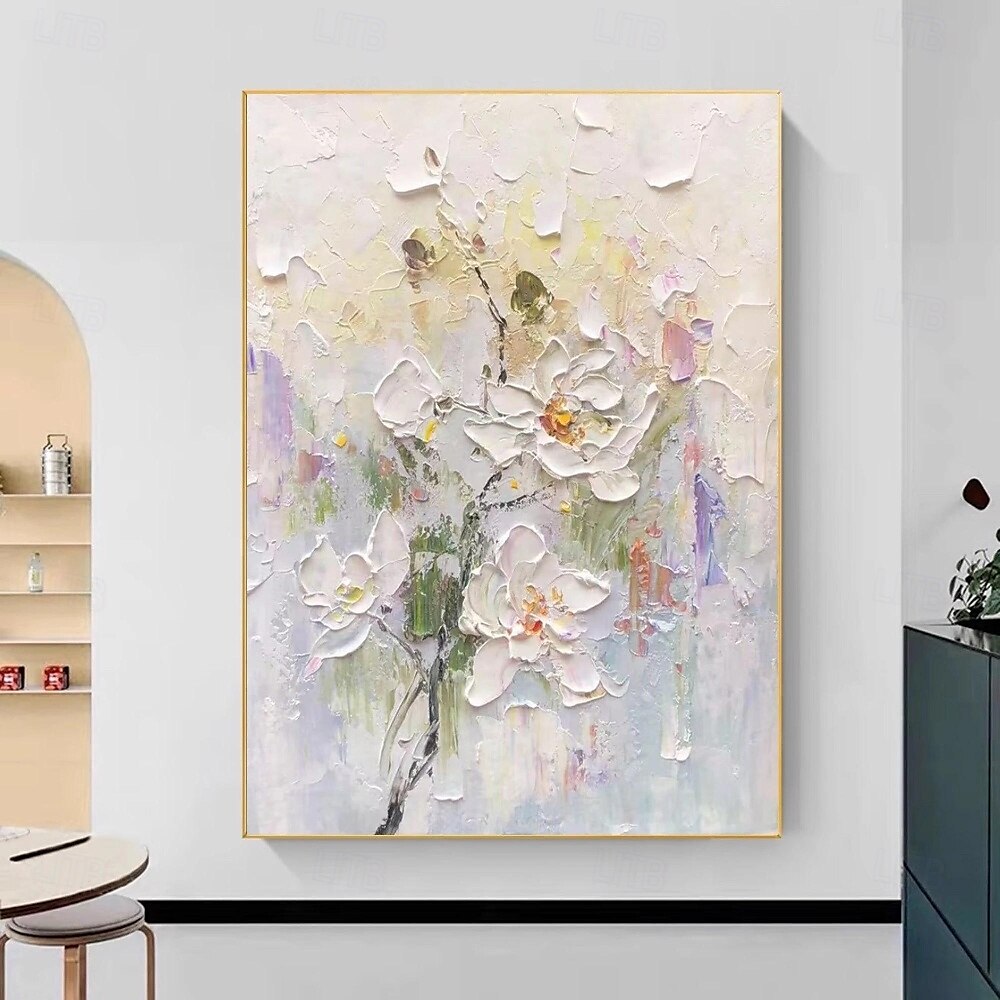 Ölgemälde handgemaltes 3D-Blumengemälde, handgefertigtes Palettenmesser, Blumen, Ölgemälde, Wandkunst, großes 3D-weißes Strukturgemälde, moderne dekorative Gemälde, Impressionismus, abstraktes weißes 2025 - $125.99 –P8