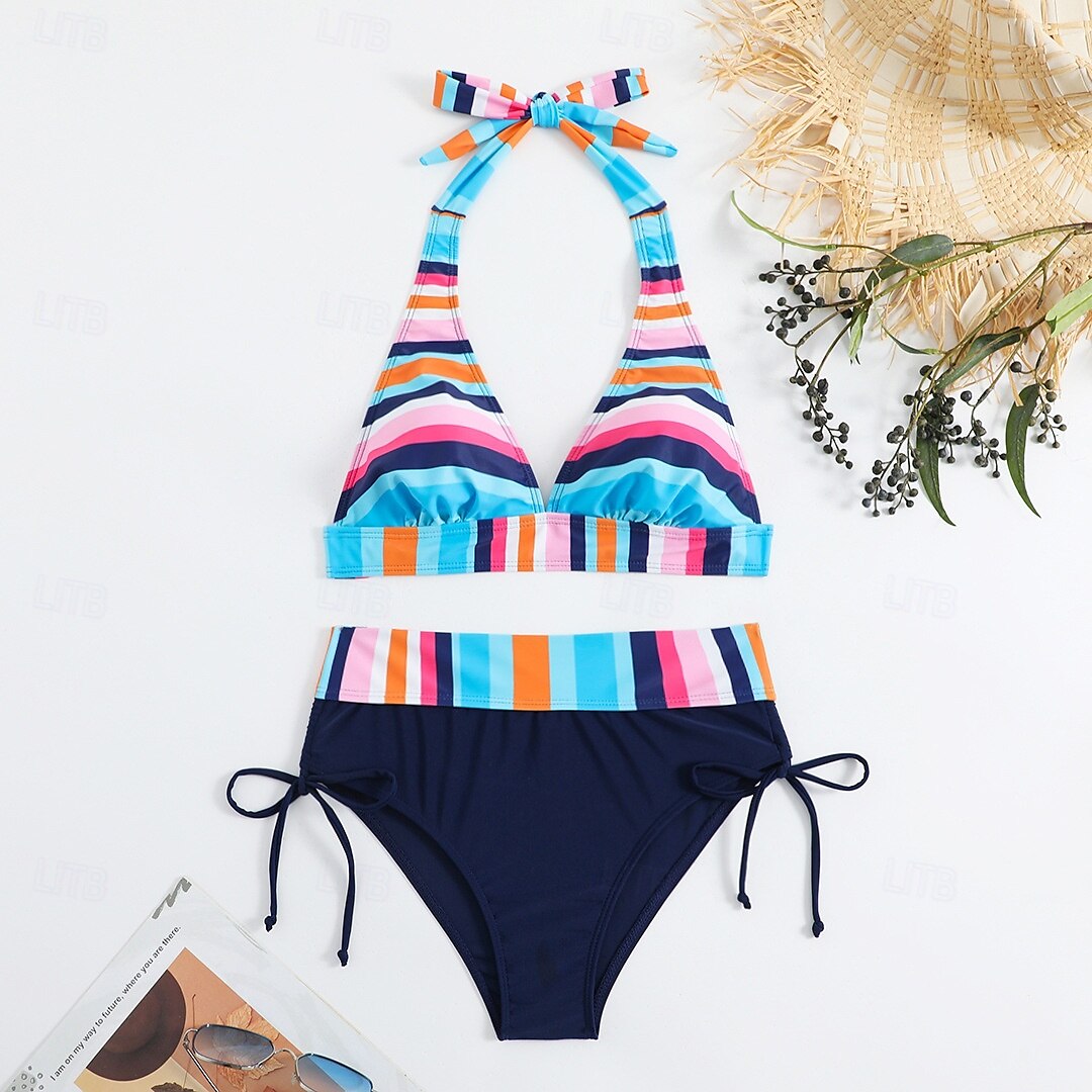 Femme Maillots de Bain Bikinis Maillot de bain Vacances Drapeau Rayé Sans Bretelles Maillots de bain de 2025 ? $23.99 –P5