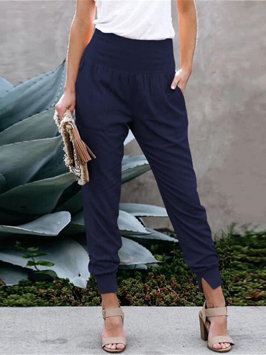 Dam Joggare Kinesiska Mode Streetwear Fullängd Hög midja Slät Ficka Högt snitt Bekväm Mjuk Microelastisk Utomhus Gata Marinblå Svart Rodnande Rosa Grön Vår & Höst Normal 2026 - $29.99 –P3