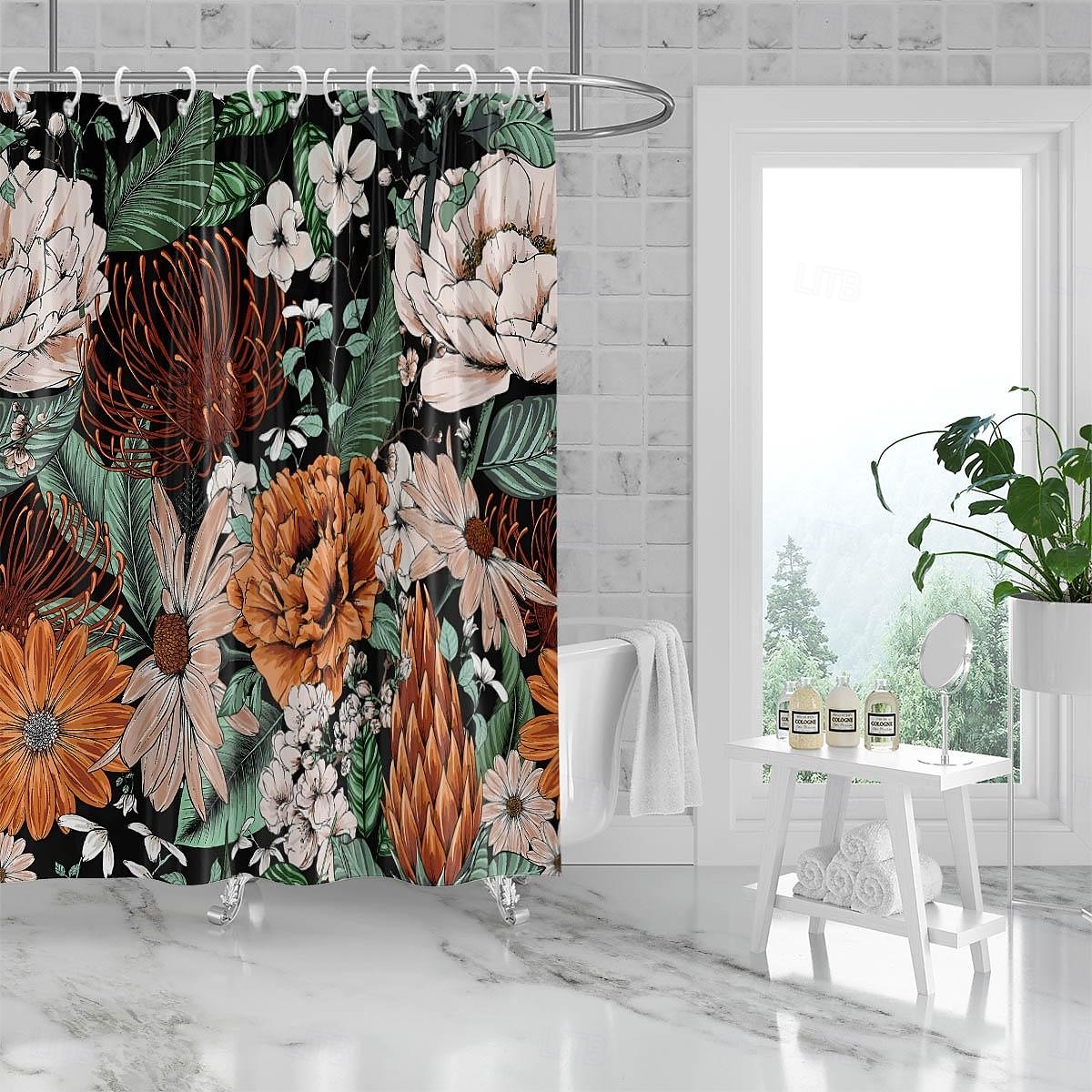 Cortina de Chuveiro com 12 Ganchos 180cm*180cm(70"*70") Poliéster Lavável Impermeável Padrão de Decoração de Banheiro para Banheira com Flores Peônia Vintage de 2025 por $22.99 –P6