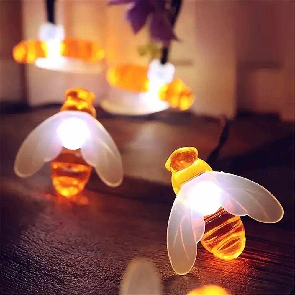 3M Solar Powered Bee String Lights, 20 LEDs Waterproof Outdoor Lights with Mounting Bracket for Christmas, Patio, Yard, Warm White, White Multicolor, Blue 2025 - $18.99 –P19