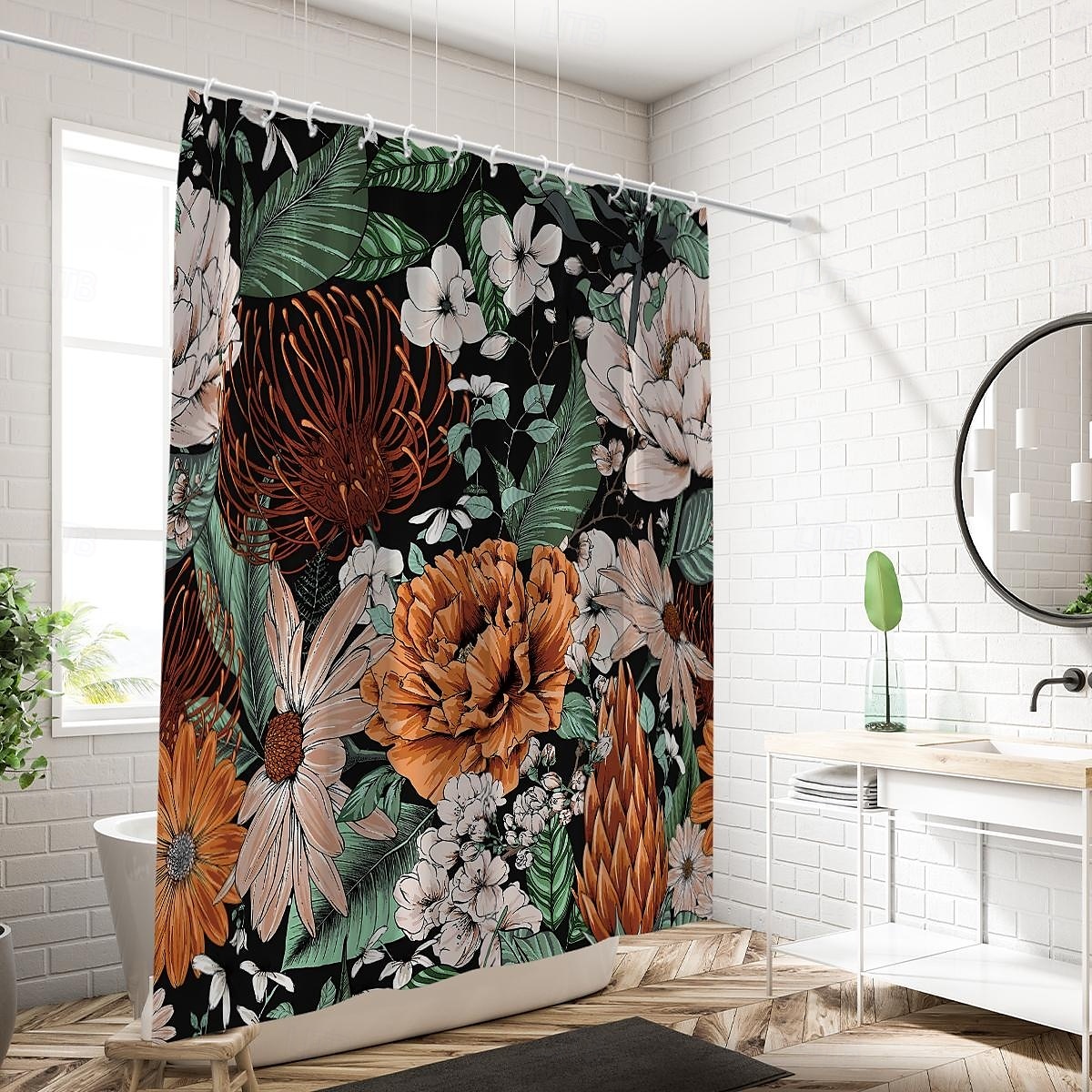 Cortina de Chuveiro com 12 Ganchos 180cm*180cm(70"*70") Poliéster Lavável Impermeável Padrão de Decoração de Banheiro para Banheira com Flores Peônia Vintage de 2025 por $22.99 –P8