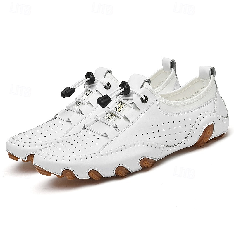 Men's White Perforated Casual Shoes with Hand-Stitched Detailing, Breathable Mesh Upper and Comfortable Slip-On Design 2025 - $54.99 –P1
