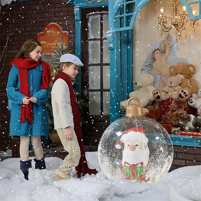 60 cm transparenter aufblasbarer RGB-Weihnachtsballon mit Licht, riesige große Weihnachtsdekoration für draußen, aufblasbarer Weihnachtsball aus PVC für Weihnachtsdekoration im Garten, Hof und auf der Terrasse 2025 - $29.99 -P4