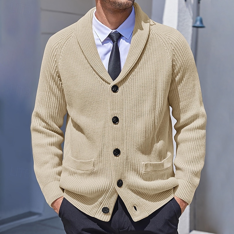 Men's Cardigan Sweater Knit Sweater Ribbed Knit Regular Button Up Side Pockets Solid Color Lapel Fashion Classic Daily Wear Date Clothing Apparel Fall & Winter Black Brown M L XL 2025 - $35.99 –P1