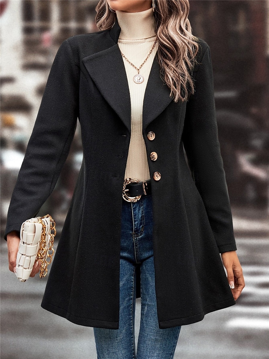 Damen Wintermantel Outdoor Strasse Freizeitskleidung Herbst Winter Standard Mantel Regular Fit warm Atmungsaktiv Stilvoll Brautkleider schlicht Jacken Langarm Glatt Mit Taschen Schwarz Aprikose Kaffee 2025 - $51.99 –P14
