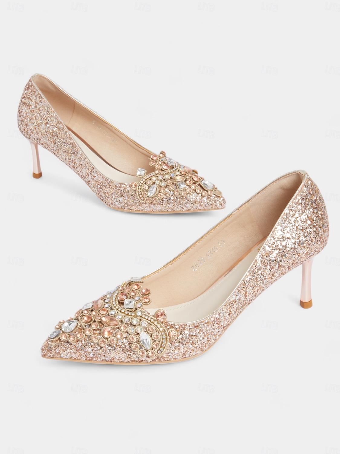 Pantofi cu toc de mireasă cu sclipici auriu și șampanie, pantofi stiletto cu cristale pentru nunți de lux și de seară 2026 - $59.99 –P4