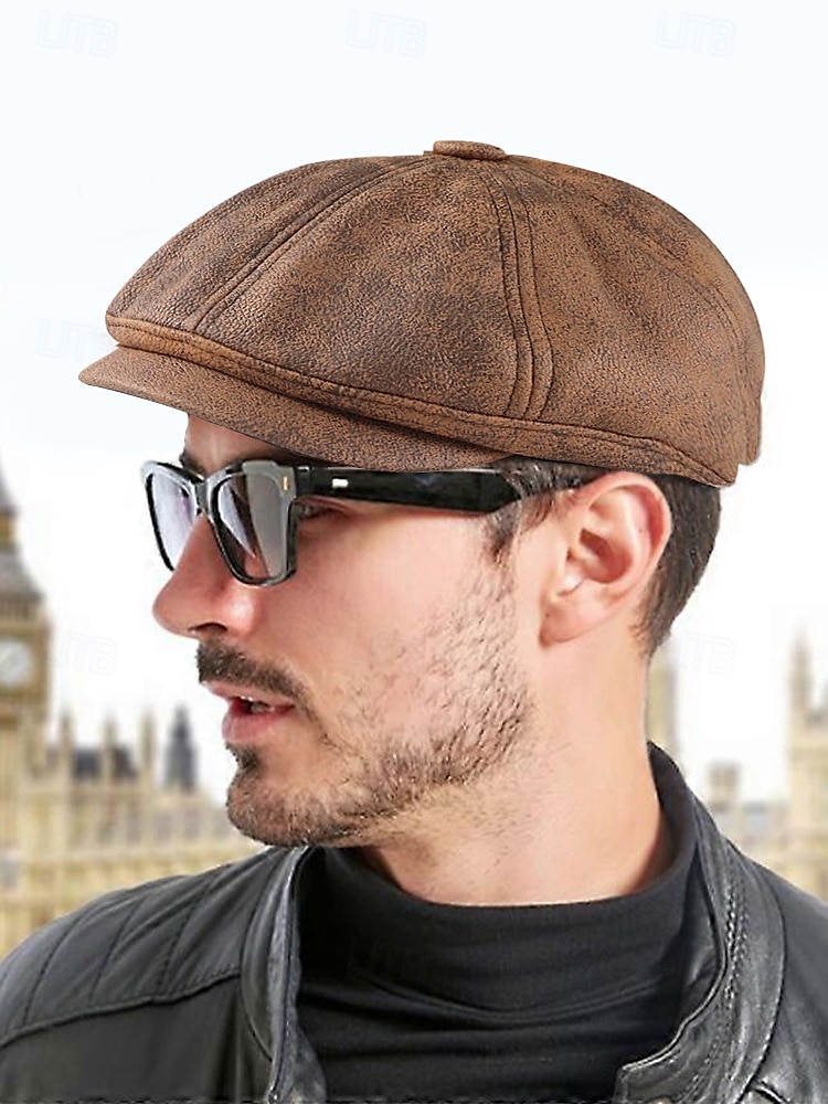Men's Vintage Newsboy Cap – Stylish Faux Leather Look Flat Cap for Casual or Formal Wear, Available in Multiple Colors 2025 - $18.99 –P1