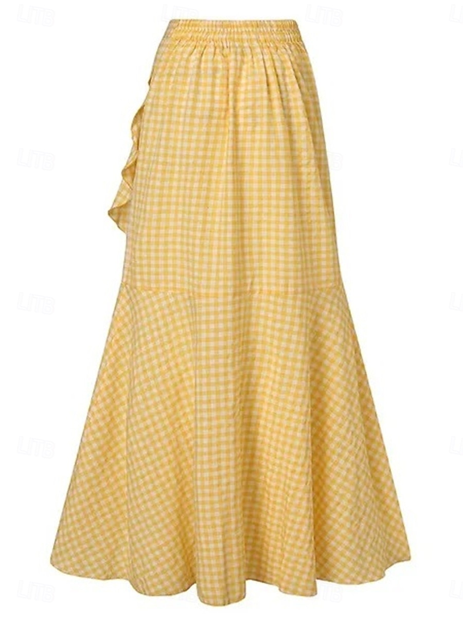 gonna da donna tromba / sirena gonne lunghe volant plaid strada quotidiano moda invernale casual nero giallo blu navy del 2025 a GBP £21 –P5
