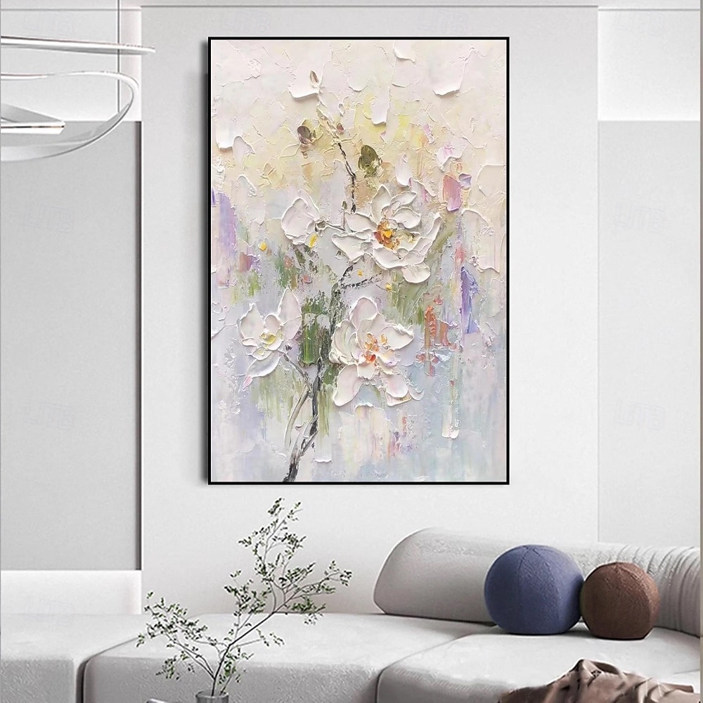 Ölgemälde handgemaltes 3D-Blumengemälde, handgefertigtes Palettenmesser, Blumen, Ölgemälde, Wandkunst, großes 3D-weißes Strukturgemälde, moderne dekorative Gemälde, Impressionismus, abstraktes weißes 2025 - $125.99 –P6