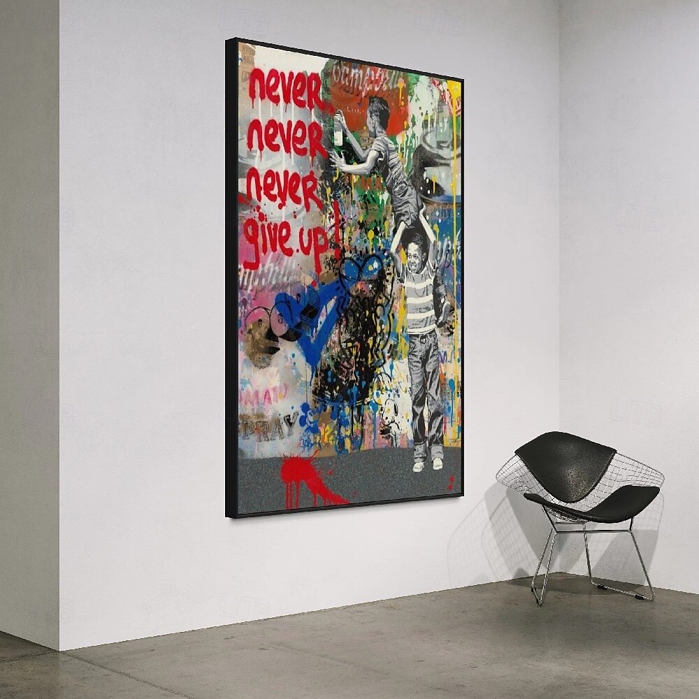 Pop-Art-Ölgemälde, handgefertigt, abstraktes Graffiti-Kunst-Ölgemälde, handgemaltes Street-Art-Ölgemälde „Niemals aufgeben“, Gemälde, Wandkunst fürs Büro, Dekoration für Schlafzimmer, Wohnzimmer, 2025 - $275.59 –P5