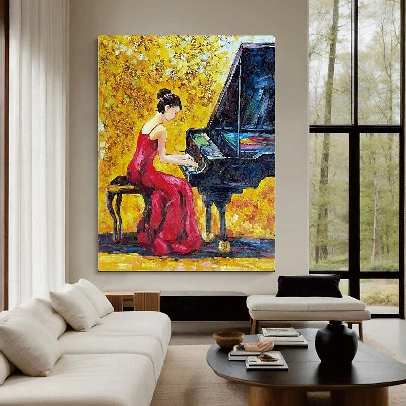 Musik-Ölgemälde, handgemalt, impressionistisches Geiger-Porträt-Ölgemälde auf Leinwand - handgemalte Textur, Musik-Ölgemälde, bildende Kunst, Pattle Knife-Porträt-Ölgemälde 2025 - $125.99 –P1