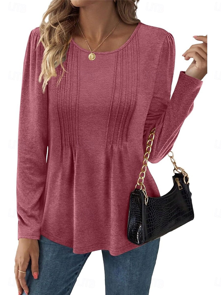 Damen T Shirt Glatt Modisch Modern Brautkleider schlicht Langarm Rundhalsausschnitt Normale Oberteile Täglich Wochenende Rote Braun Beige Herbst Winter 2025 - $31.99 –P8