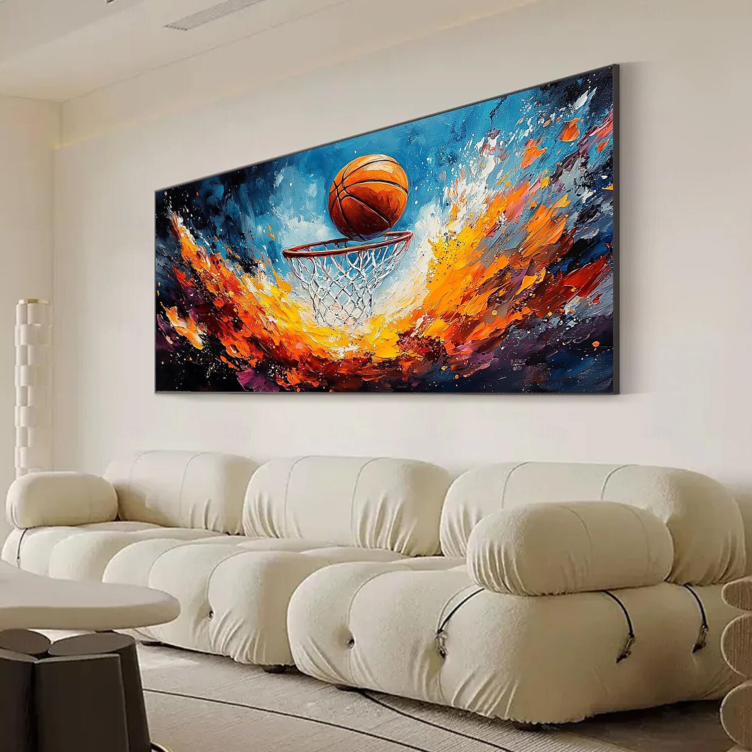Pictură în ulei originală de sport de baschet realizată manual pe pânză artă de perete abstractă jucător de baschet pentru decorarea casei cu cadru întins/fără pictură cu cadru interior 2025 - $150.99 –P7