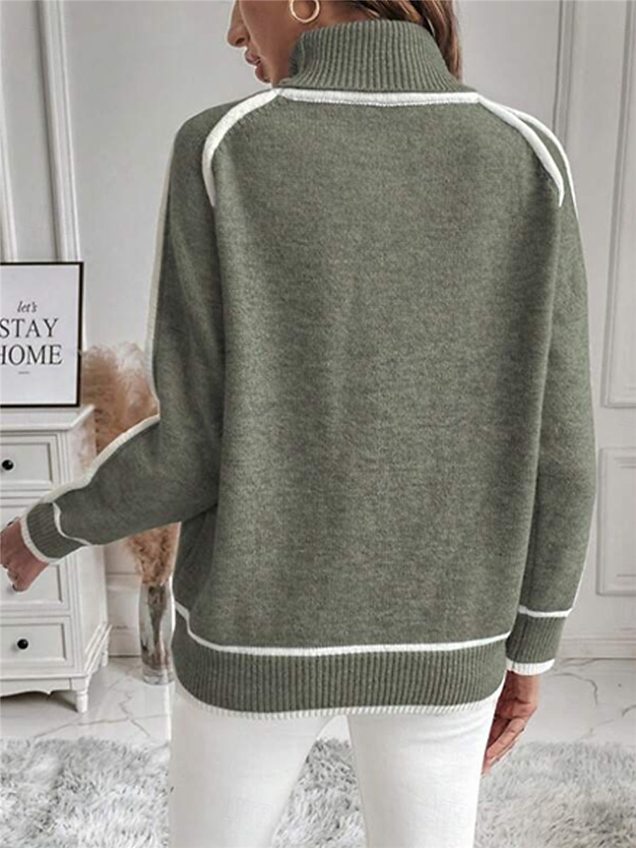 Women's Sweater Pullover Sweater Jumper Casual Soft Pure Color Ribbed Turtleneck Knitted Long Sleeve Regular Tops Knit Outdoor Daily Weekend Army Green Gray Fall Winter 2025 - $58.99 –P9