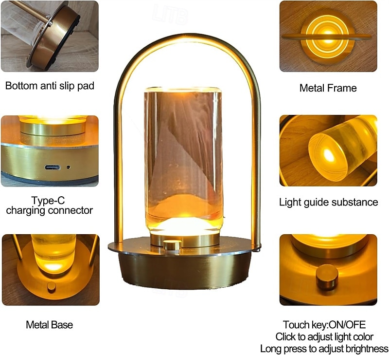 USB Rechargeable Wireless Table Lamp Tri-color Dimmer Bedside Lantern Desktop Night Light Touch Atmosphere Light For Home Hotel Camping Light dining Table Lighting 1pc 2025 - $43.99 –P10