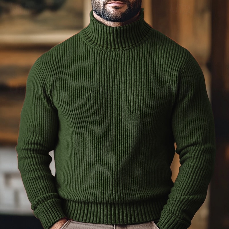 Herre Julegensere Turtleneck genser Pullover genser Genser Riflet Strikke Strikket عادي Rullekrage Hold Varm Fritid utendørs Dagligdagstøy Klær Høst vinter Vin Svart M L XL 2025 - $25.99 –P5