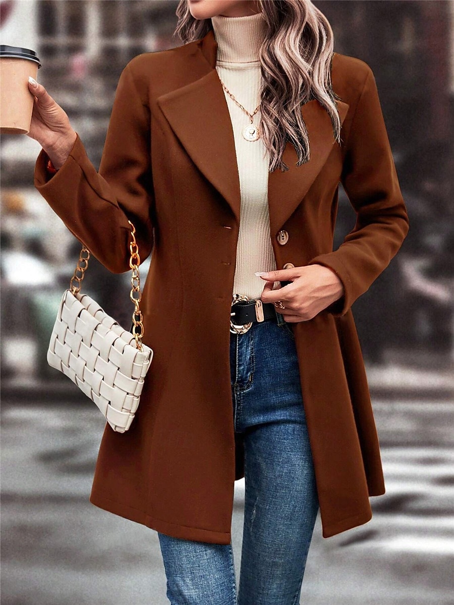 Damen Wintermantel Outdoor Strasse Freizeitskleidung Herbst Winter Standard Mantel Regular Fit warm Atmungsaktiv Stilvoll Brautkleider schlicht Jacken Langarm Glatt Mit Taschen Schwarz Aprikose Kaffee 2025 - $51.99 –P6