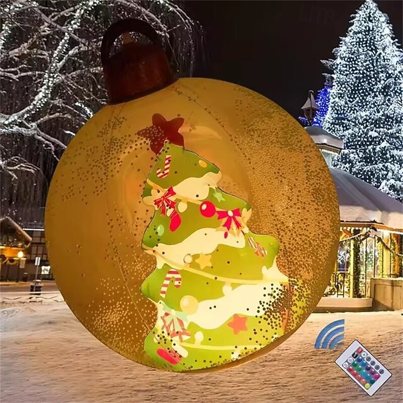 60 cm transparenter aufblasbarer RGB-Weihnachtsballon mit Licht, riesige große Weihnachtsdekoration für draußen, aufblasbarer Weihnachtsball aus PVC für Weihnachtsdekoration im Garten, Hof und auf der Terrasse 2025 - $29.99 -P8