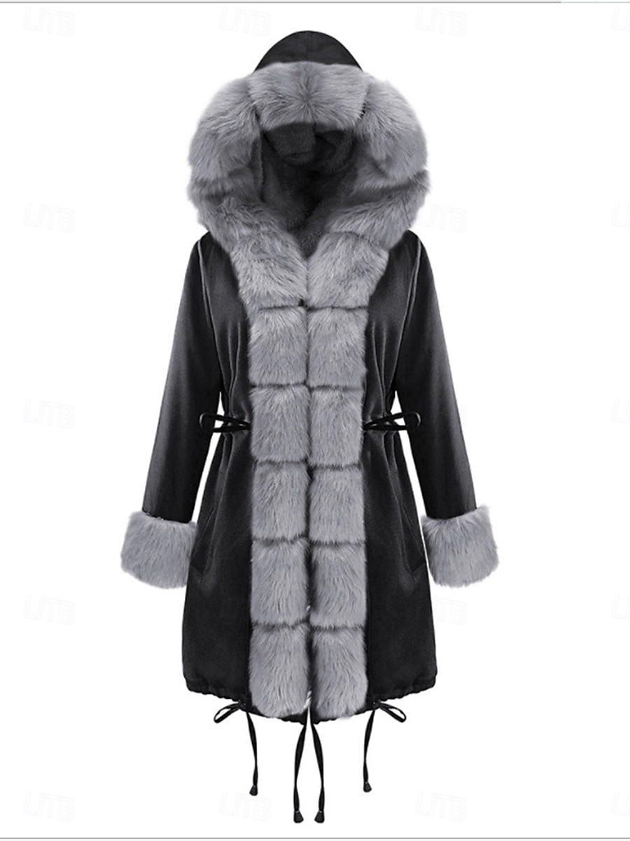 Mulheres Casaco de pele falsa Manter Quente Respirável Bolsos Colar de pele Guarnição de pele falsa Forrada com Fleece Casual Tecido Férias Rua Roupa Diária Para Noite Abertura Frontal Longo Capuz de 2025 por $64.99 –P1