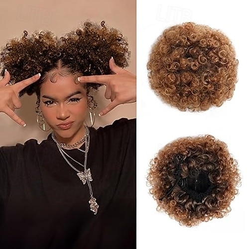 Extension per coda di cavallo con coulisse afro puff per donne nere, chignon sintetici con capelli ricci e crespi, pezzo di capelli per donne nere del 2025 a $10.99 –P2