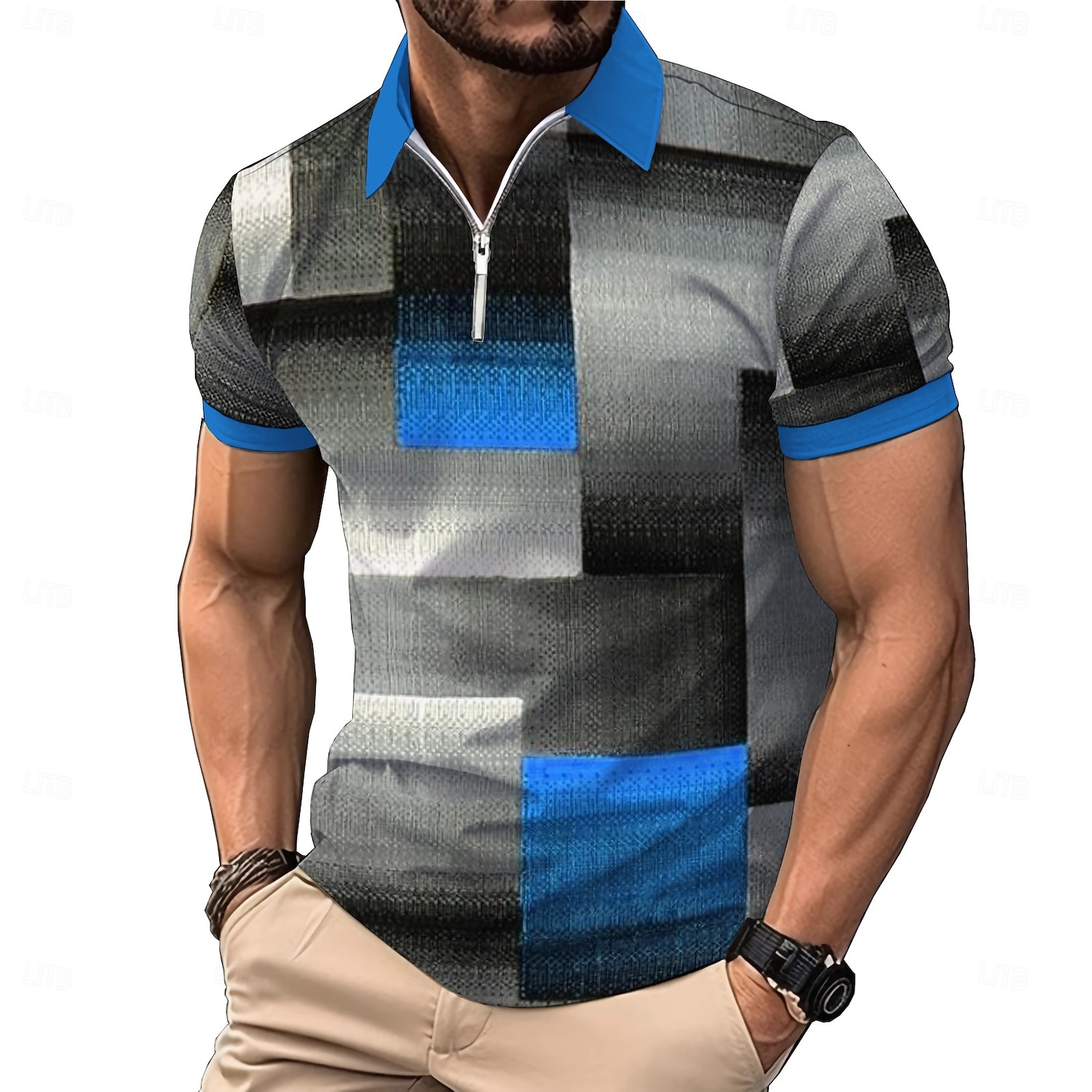 Men's Plaid Zip Polo Shirts Golf Shirt Short Sleeve Polo Shirts Collared Shirts Vintage Casual Vacation Wear Formal Wear Festival Wear 3D Print Quarter Zip Polo Summer Spring Blue Black Red 2026 - $23.99 –P1