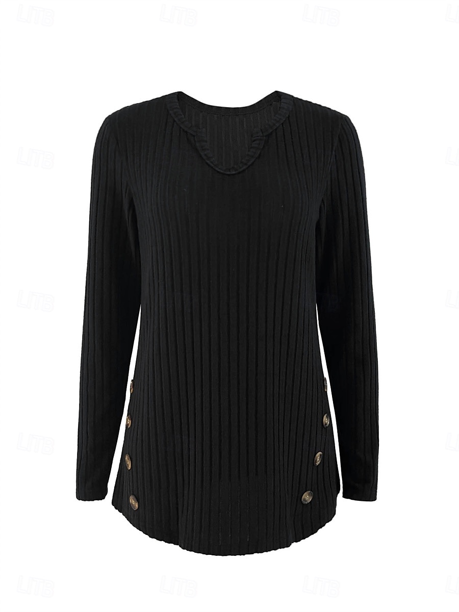 Femme Pull Chandail Décontractées Flexible Couleur monochrome A côtes Col V Boutons Tricoté manche longue Hauts réguliers Tricoter Extérieur du quotidien Fin de semaine Noir Automne Hiver de 2025 ? $36.99 –P3