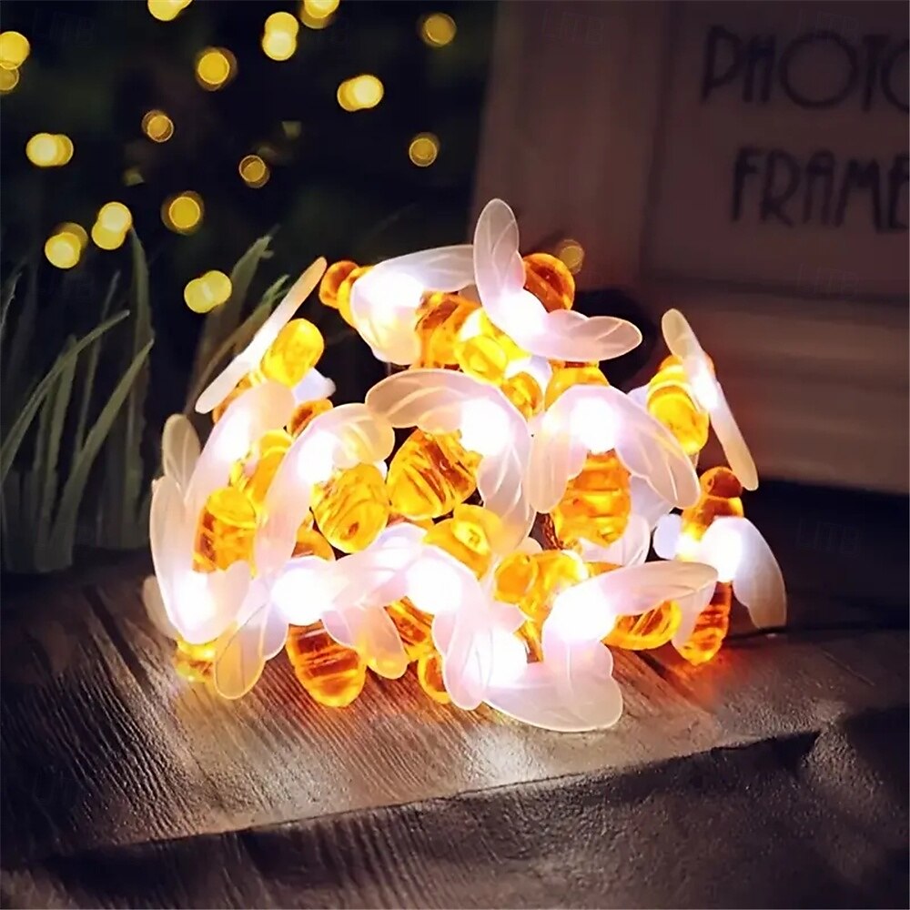 3M Solar Powered Bee String Lights, 20 LEDs Waterproof Outdoor Lights with Mounting Bracket for Christmas, Patio, Yard, Warm White, White Multicolor, Blue 2025 - $18.99 –P12