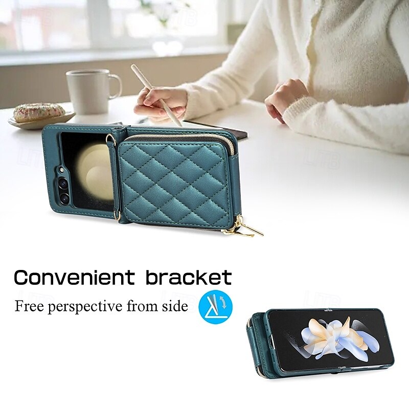 Phone Case For Z Flip 6 Z Flip 5 Z Flip 4 Z Flip 3 Back Cover with Stand Holder Zipper Card Slot Retro TPU PU Leather 2025 - $26.99 –P16