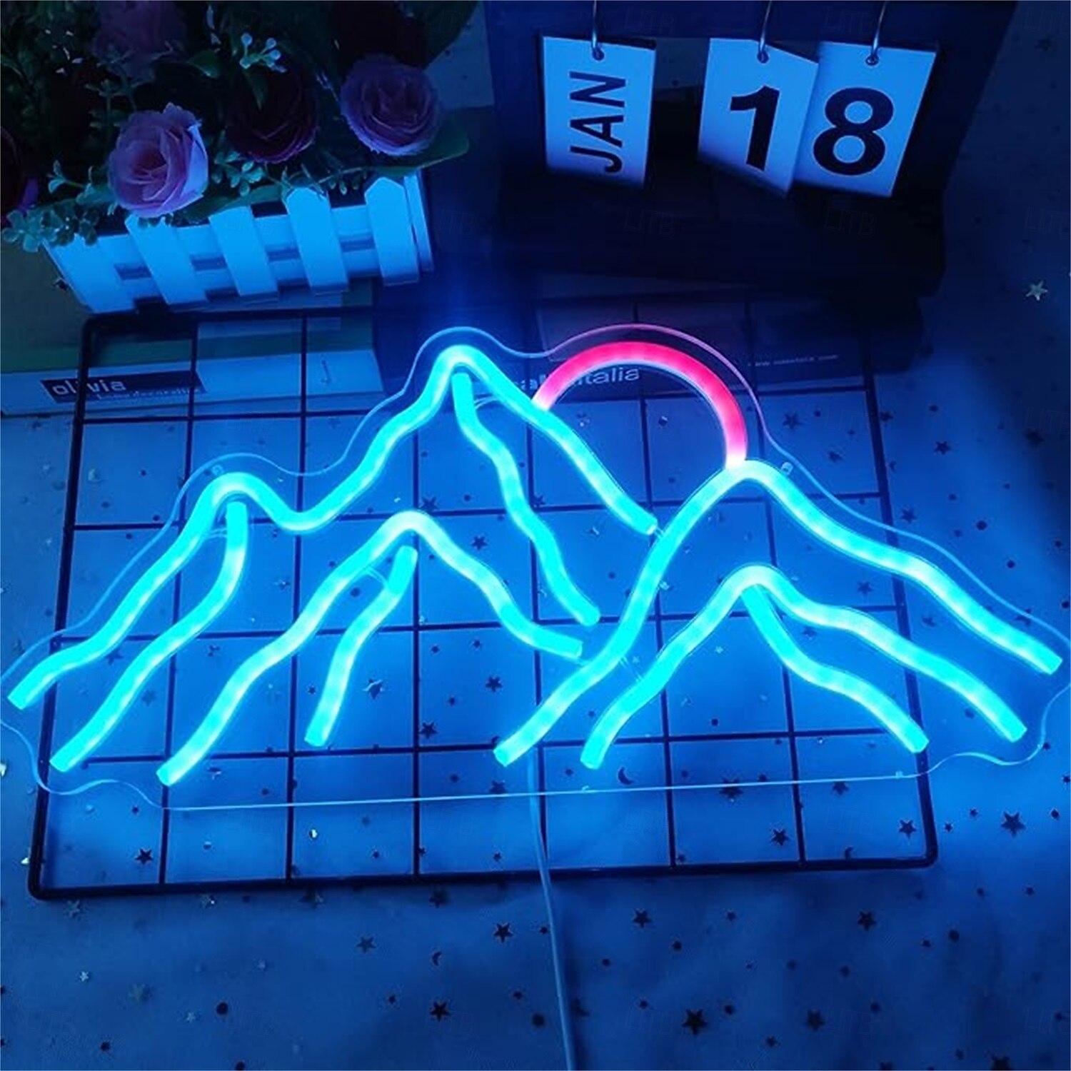 Panneau lumineux au néon avec coucher de soleil sur la montagne, applique murale à LED à intensité variable alimentée par USB pour chambre à coucher, chambre d'enfant &décoration de salon de 2025 ? $55.99 –P2