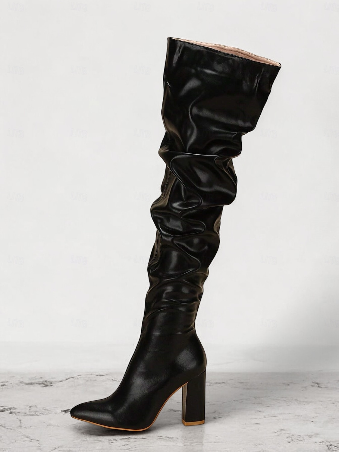 botas femininas pretas largas acima do joelho – bico fino estiloso com salto bloco para moda de inverno e roupas de noite de 2025 por $59.99 –P2