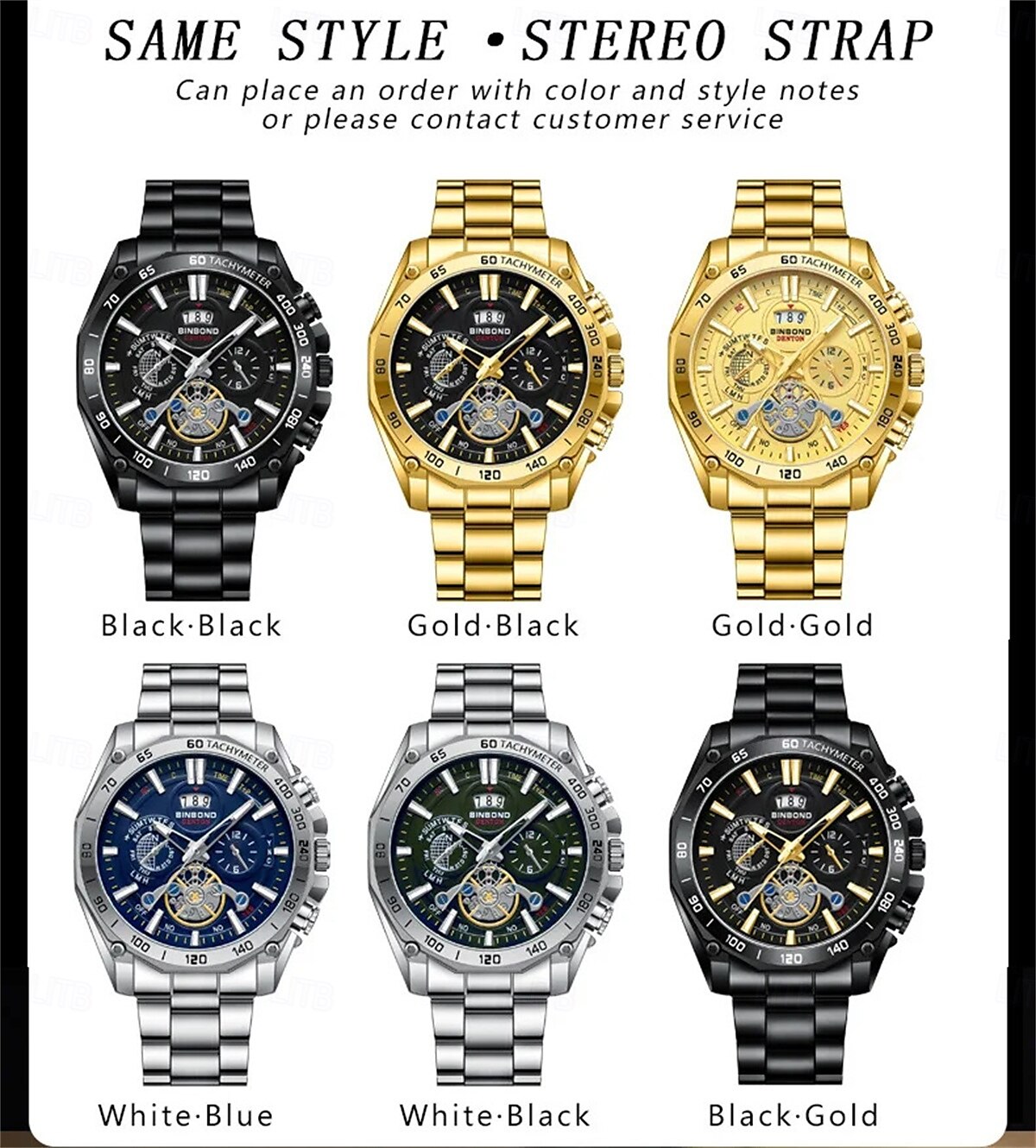 BINBOND Luxury Gold Watch Men Round Japan Quartz stainless steel Waterproof Sports Automatic Date Wrist Quartz Watch B4750 2025 - $25.99 –P9