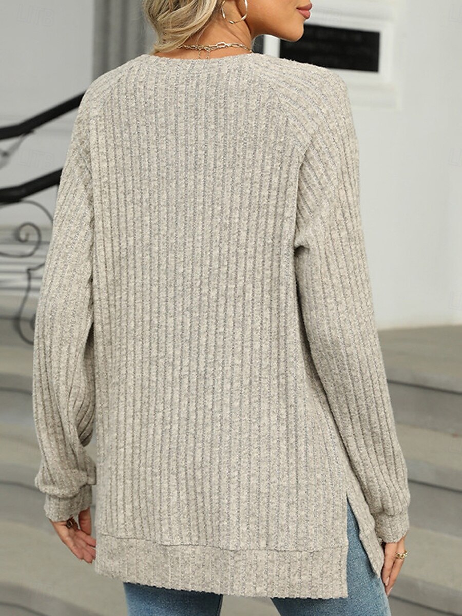Per donna maglietta Liscio Di tendenza Moderno Informale Manica lunga Girocollo Top regolari Giornaliero Fine settimana Bottoni Rosa Blu Verde Cachi Autunno Inverno del 2025 a $29.99 –P4