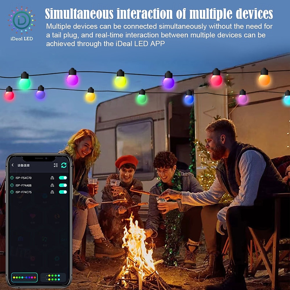 Dimbare RGB Buiten String Lights 16ft 10m 25 LEDs 32ft 5m 50 LEDs Kleurveranderende String Lights met App  Afstandsbediening Perfect voor Feesten Huisdecoraties 2026 - $26.99 –P5