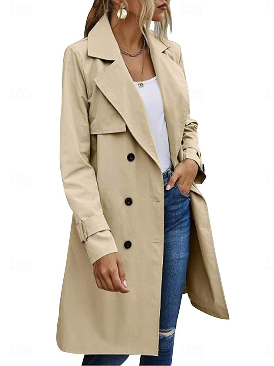 Dam Kappa Utomhus Gata Dagliga kläder Höst Vinter Lång Täcka Normal Håller värmen Andningsfunktion Stylish Ledigt Jacka Långärmad Slät Med fickor Med bälte Grön Kaki 2025 - $73.99 –P4