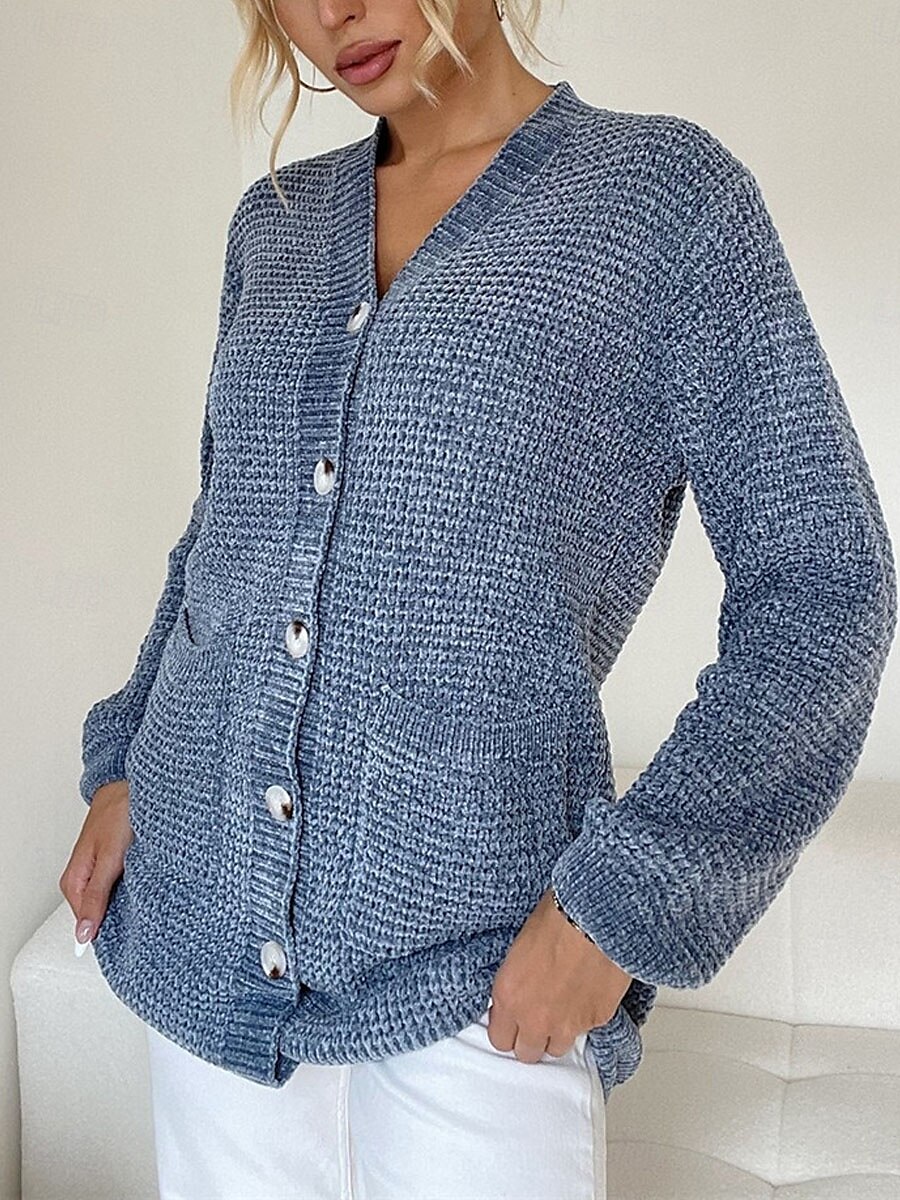 Women's Sweater Cardigan Casual Soft Pure Color Ribbed V Neck Buttons Pocket Knitted Long Sleeve Long Tops Knit Outdoor Daily Weekend Pink Blue Fall Winter 2025 - $52.99 –P6