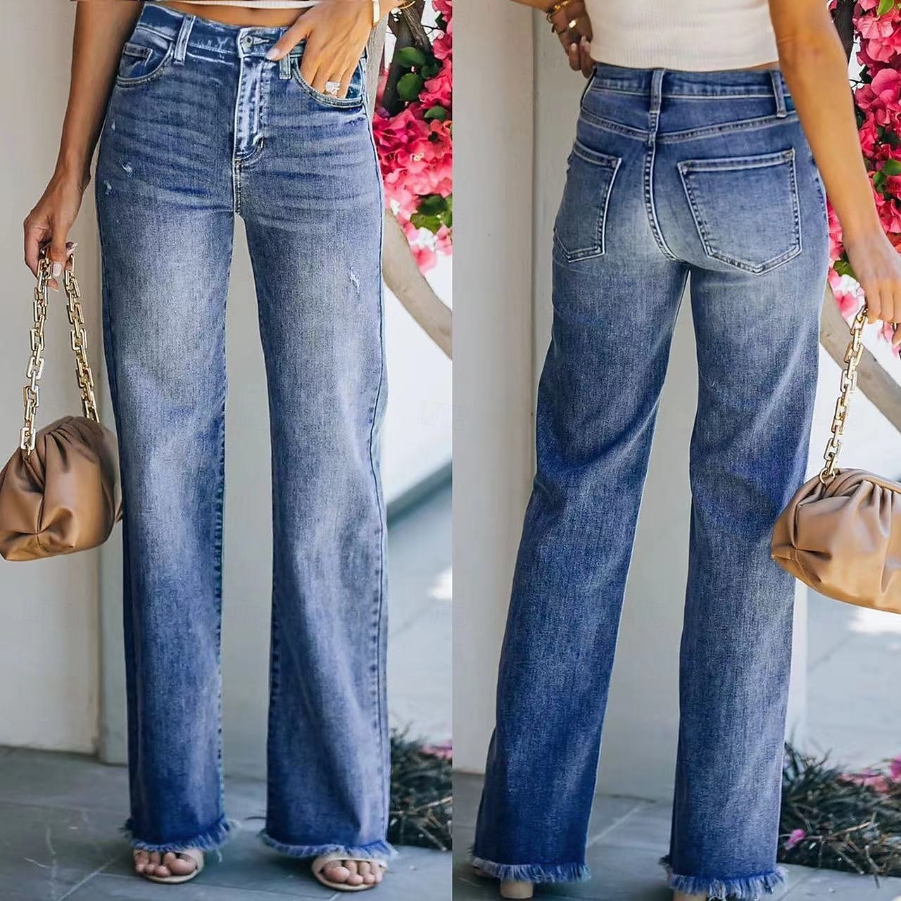 Pentru femei Normal Blugi Modă Clasic & Fără Vârstă Lungime totală Talie Înaltă Culoare solidă Buzunar Respirabil Απαλό Comfortabil Micro-elastic Stradă Casual Albastru Deschis Negru Albastru Închis 2025 - $26.99 –P1