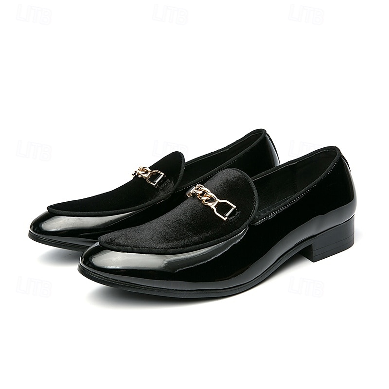 Mocasines de terciopelo burdeos para hombre con detalle de cadena dorada: elegantes zapatos de vestir sin cordones para eventos formales y fiestas 2025 - $46.99 –P3