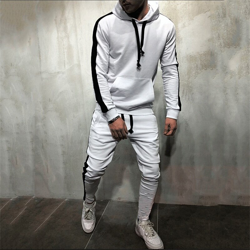 Men's Tracksuit Jogging Suit 2 Piece Casual Fall Long Sleeve Breathable Soft Fitness Gym Workout Running Sportswear Activewear Color Block Dark Grey Black White 2025 - $32.99 –P8