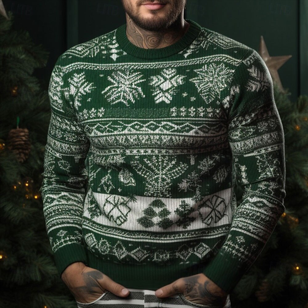 hässlicher Weihnachtspullover für Herren mit Tiermuster, Elch- und Schneeflocken-Print, Strickpullover, Strickmode, Silvesterpullover, Outdoor, Alltag, Urlaub, langärmlig, Rundhalsausschnitt, 2025 - $37.99 –P2