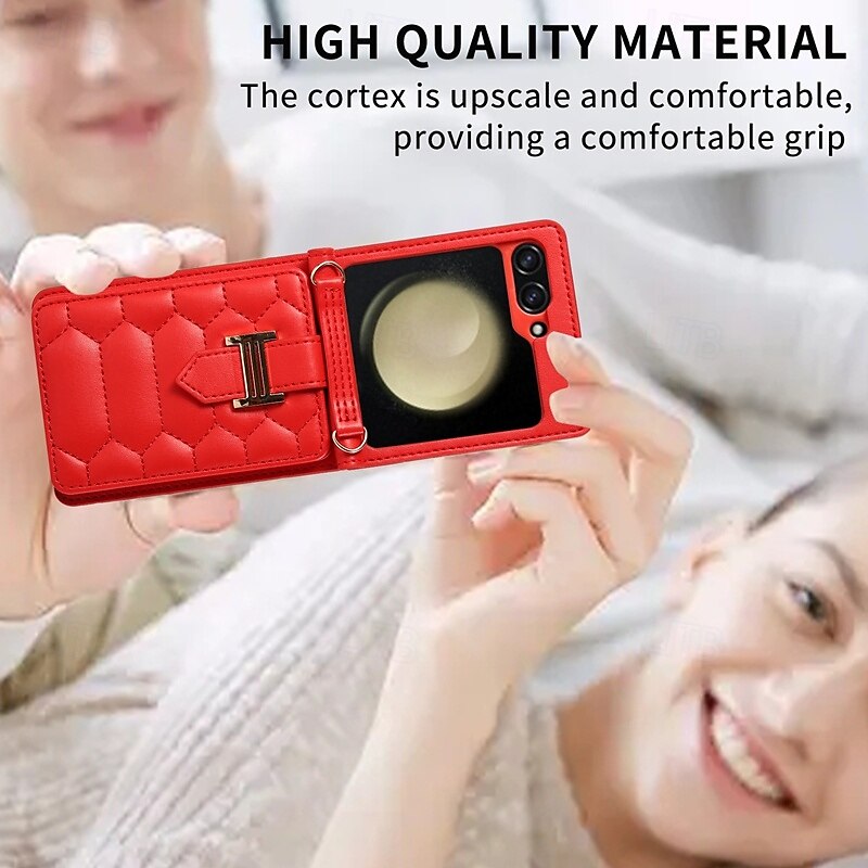 Phone Case For Z Flip 5 Z Flip 4 Z Flip 3 Back Cover with Stand Holder with Lanyard with Wrist Strap Retro TPU PU Leather 2025 - $23.99 –P4