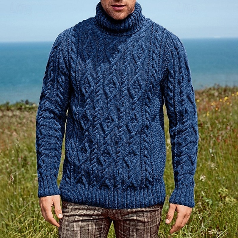 Homens Pulôver suéter Suéter de malha Pulôver masculino gola alta Estriado Cabo Tricotar Padrão Tricotado Tecido Gola Alta Moda Básico Roupa Diária Encontro Roupa Outono & inverno Verde Tropa Azul de 2025 por $44.99 –P4